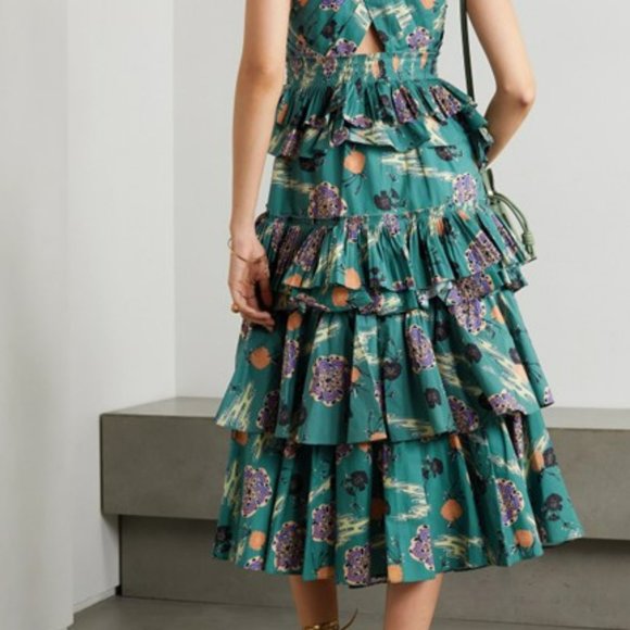 NWT Ulla Johnson Aurore Tiered Ruffle Crisscross Dress Sz 6 - River Blossom - Picture 4 of 4
